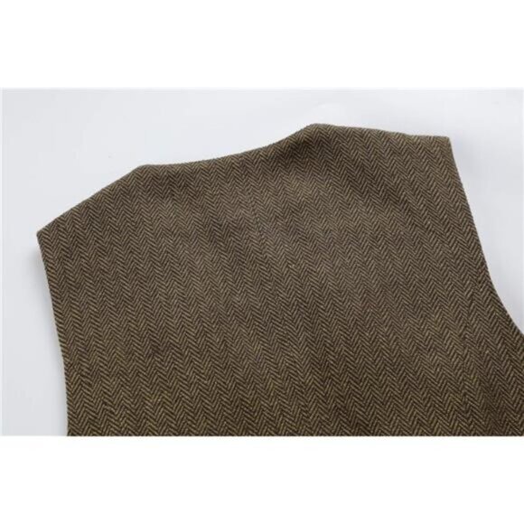 Women's V-Neck Suit Vest Waistcoat Brown - Picture 2 of 5
